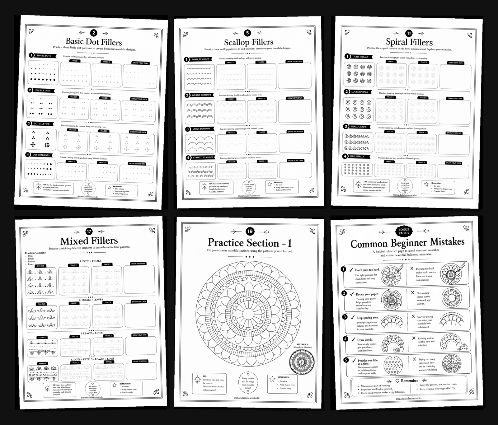 Preview of Beginner Mandala Fillers Workbook Volume 1